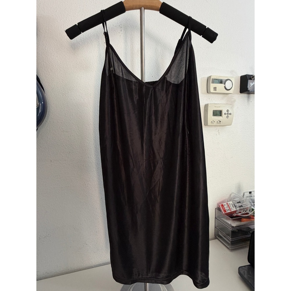 Melody Black Satin Mini Slip Sheer Mesh Trim Adjustable Straps Small